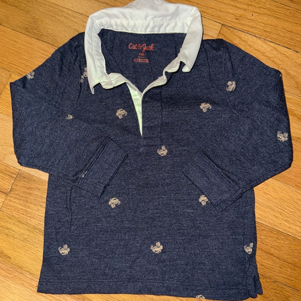 Cat & Jack toddler boy long sleeve shirt. Collared with small trucks pattern.18M